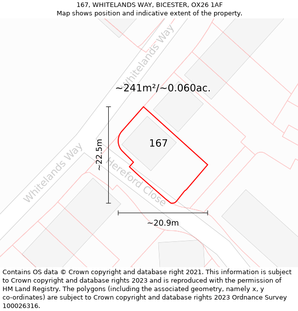 167, WHITELANDS WAY, BICESTER, OX26 1AF: Plot and title map