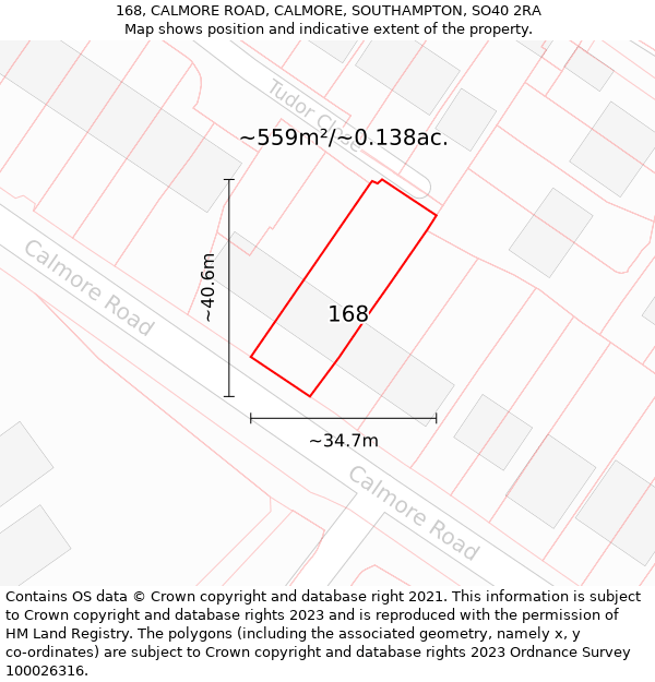 168, CALMORE ROAD, CALMORE, SOUTHAMPTON, SO40 2RA: Plot and title map