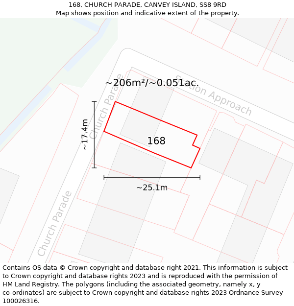 168, CHURCH PARADE, CANVEY ISLAND, SS8 9RD: Plot and title map