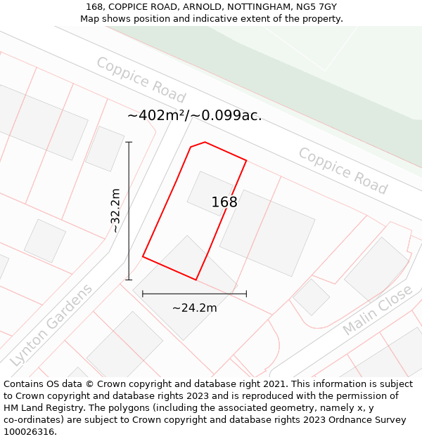 168, COPPICE ROAD, ARNOLD, NOTTINGHAM, NG5 7GY: Plot and title map