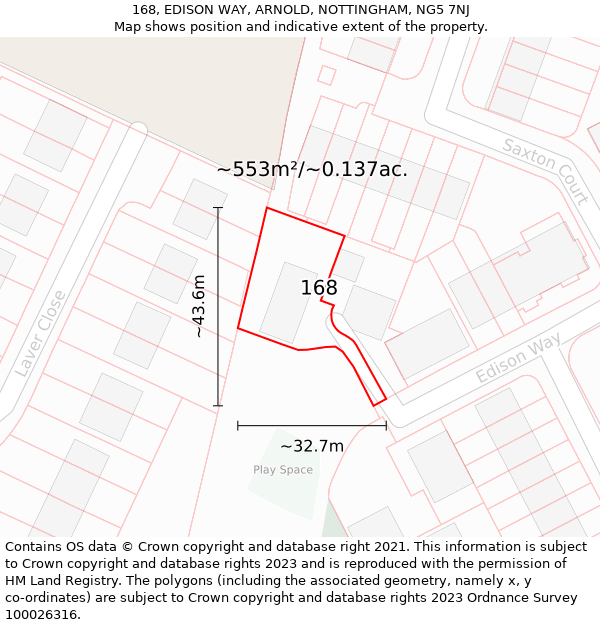 168, EDISON WAY, ARNOLD, NOTTINGHAM, NG5 7NJ: Plot and title map