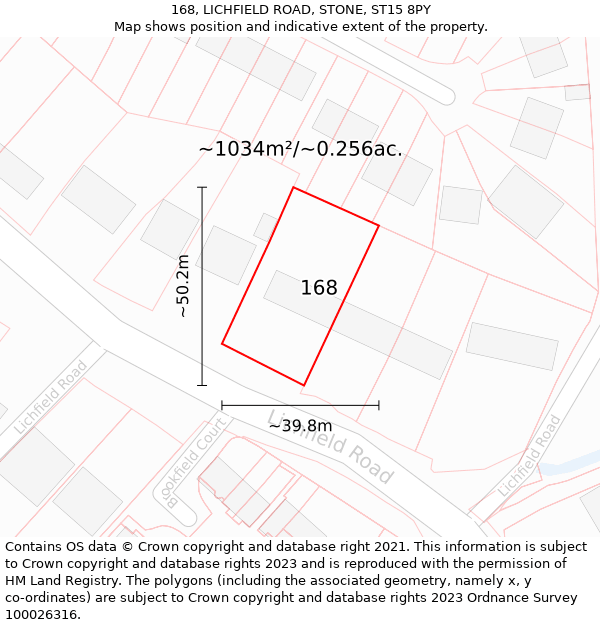 168, LICHFIELD ROAD, STONE, ST15 8PY: Plot and title map