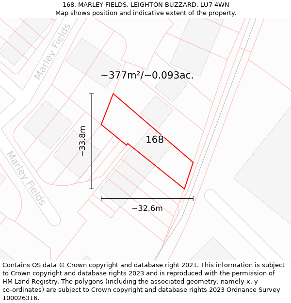 168, MARLEY FIELDS, LEIGHTON BUZZARD, LU7 4WN: Plot and title map