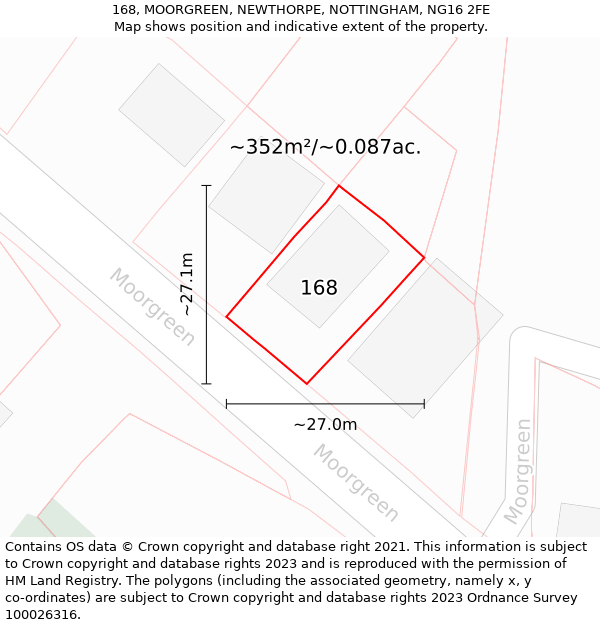 168, MOORGREEN, NEWTHORPE, NOTTINGHAM, NG16 2FE: Plot and title map