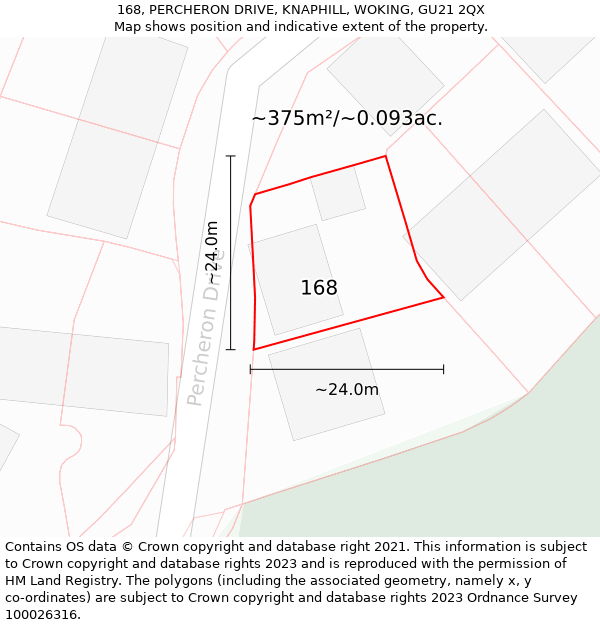 168, PERCHERON DRIVE, KNAPHILL, WOKING, GU21 2QX: Plot and title map