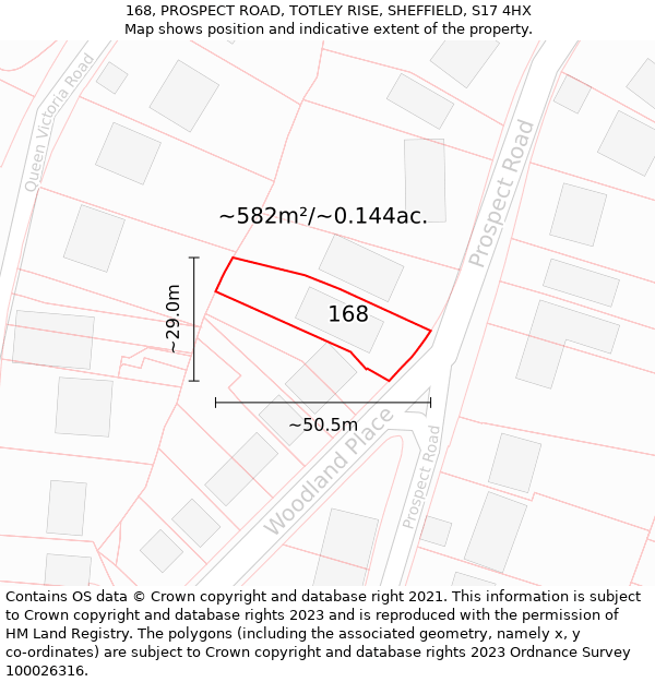 168, PROSPECT ROAD, TOTLEY RISE, SHEFFIELD, S17 4HX: Plot and title map