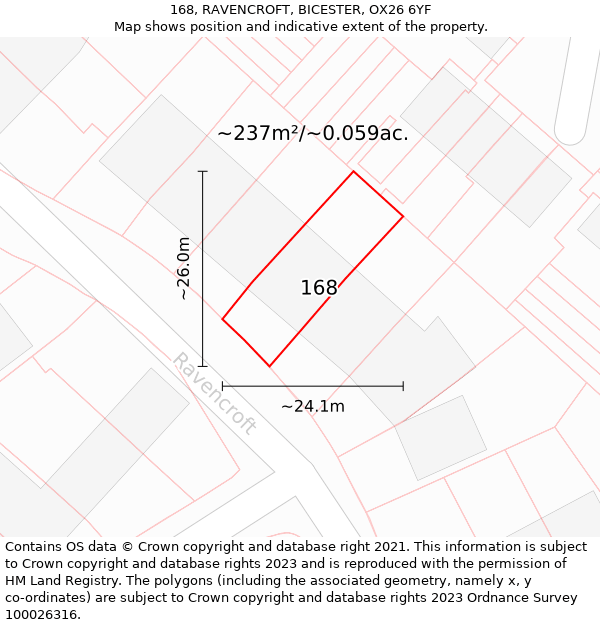 168, RAVENCROFT, BICESTER, OX26 6YF: Plot and title map