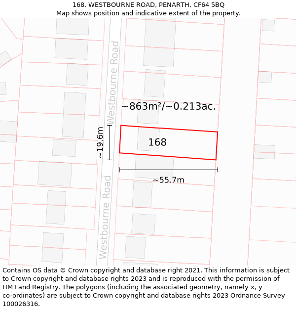 168, WESTBOURNE ROAD, PENARTH, CF64 5BQ: Plot and title map