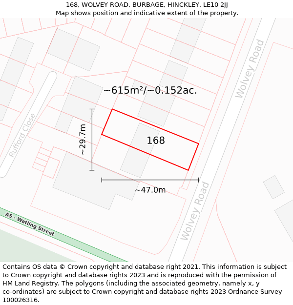 168, WOLVEY ROAD, BURBAGE, HINCKLEY, LE10 2JJ: Plot and title map