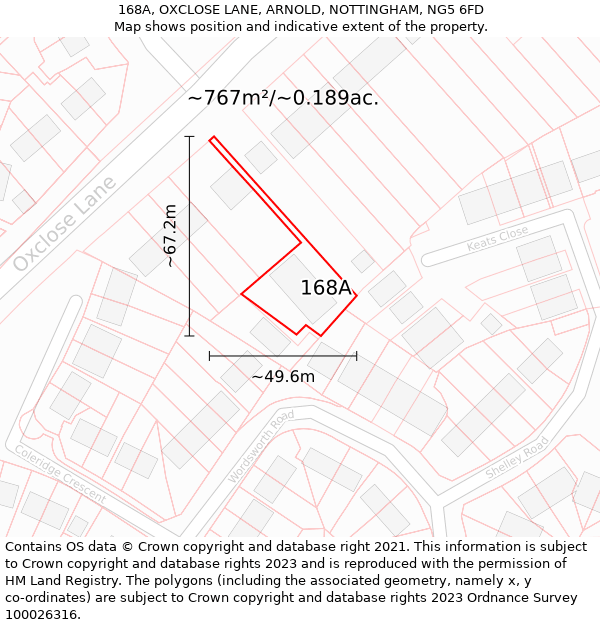 168A, OXCLOSE LANE, ARNOLD, NOTTINGHAM, NG5 6FD: Plot and title map