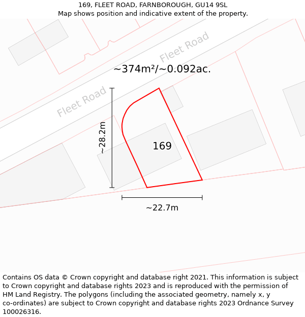 169, FLEET ROAD, FARNBOROUGH, GU14 9SL: Plot and title map