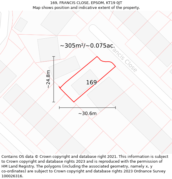 169, FRANCIS CLOSE, EPSOM, KT19 0JT: Plot and title map