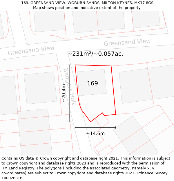 169, GREENSAND VIEW, WOBURN SANDS, MILTON KEYNES, MK17 8GS: Plot and title map