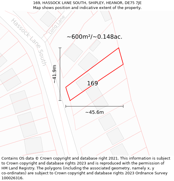 169, HASSOCK LANE SOUTH, SHIPLEY, HEANOR, DE75 7JE: Plot and title map