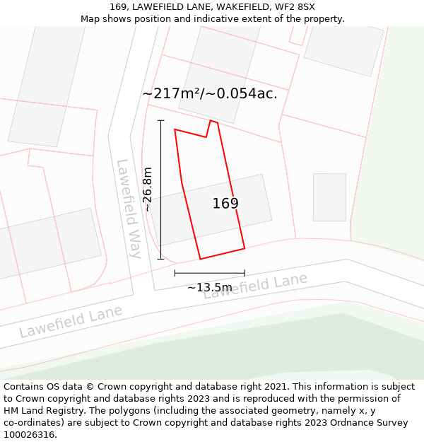 169, LAWEFIELD LANE, WAKEFIELD, WF2 8SX: Plot and title map