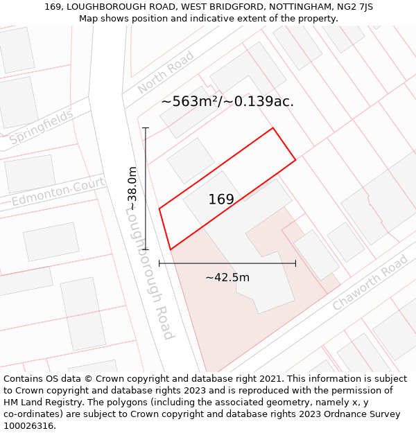 169, LOUGHBOROUGH ROAD, WEST BRIDGFORD, NOTTINGHAM, NG2 7JS: Plot and title map