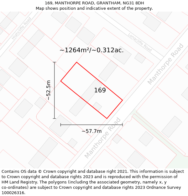 169, MANTHORPE ROAD, GRANTHAM, NG31 8DH: Plot and title map