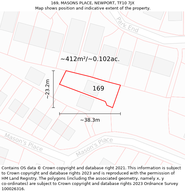 169, MASONS PLACE, NEWPORT, TF10 7JX: Plot and title map