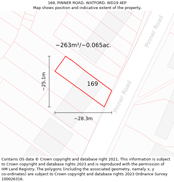 169, PINNER ROAD, WATFORD, WD19 4EP: Plot and title map