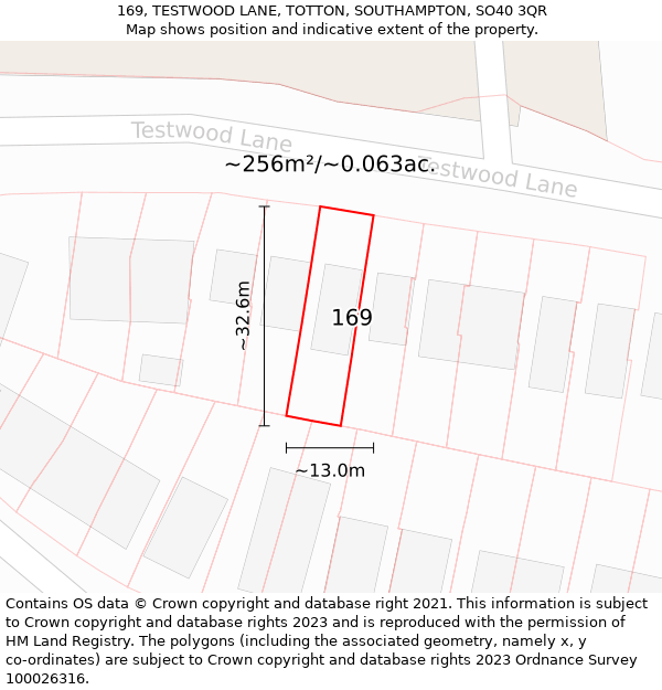 169, TESTWOOD LANE, TOTTON, SOUTHAMPTON, SO40 3QR: Plot and title map