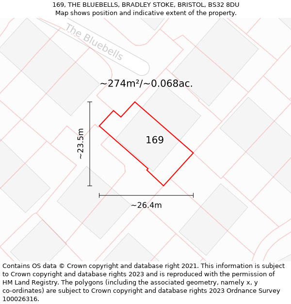 169, THE BLUEBELLS, BRADLEY STOKE, BRISTOL, BS32 8DU: Plot and title map