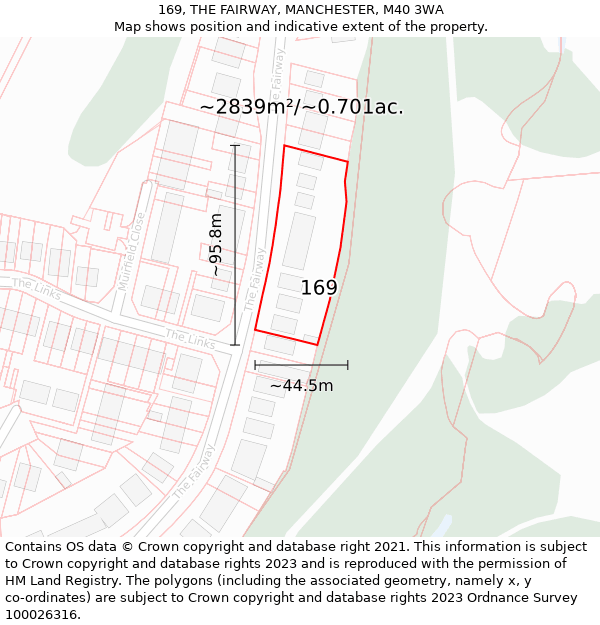 169, THE FAIRWAY, MANCHESTER, M40 3WA: Plot and title map