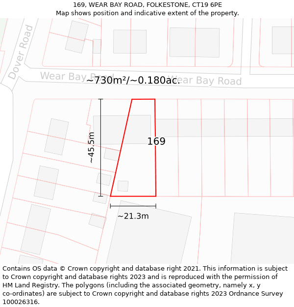 169, WEAR BAY ROAD, FOLKESTONE, CT19 6PE: Plot and title map