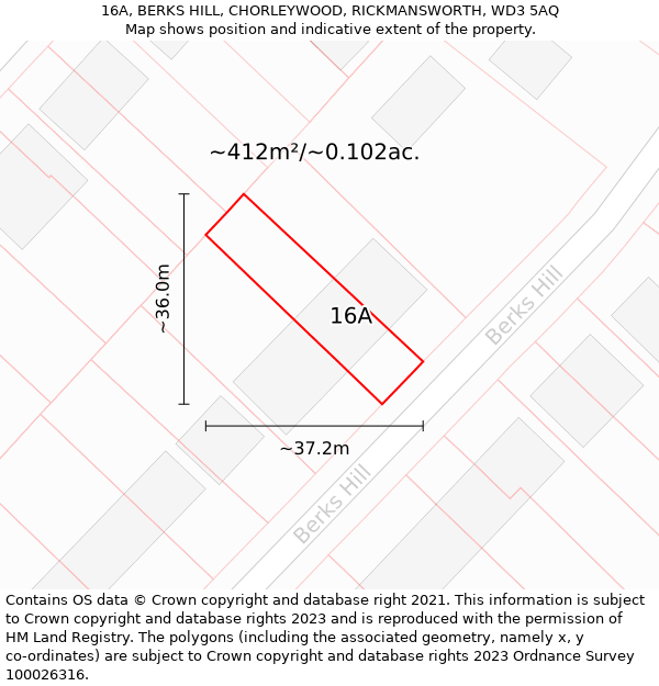 16A, BERKS HILL, CHORLEYWOOD, RICKMANSWORTH, WD3 5AQ: Plot and title map