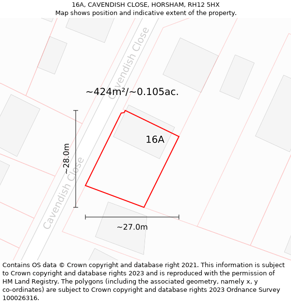 16A, CAVENDISH CLOSE, HORSHAM, RH12 5HX: Plot and title map