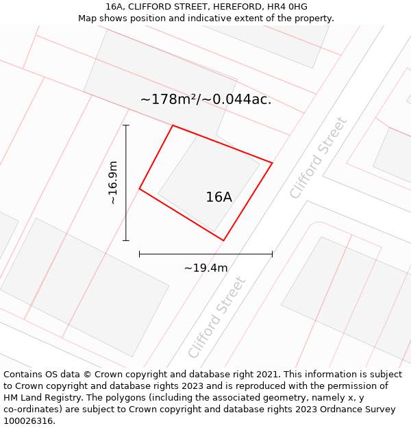16A, CLIFFORD STREET, HEREFORD, HR4 0HG: Plot and title map