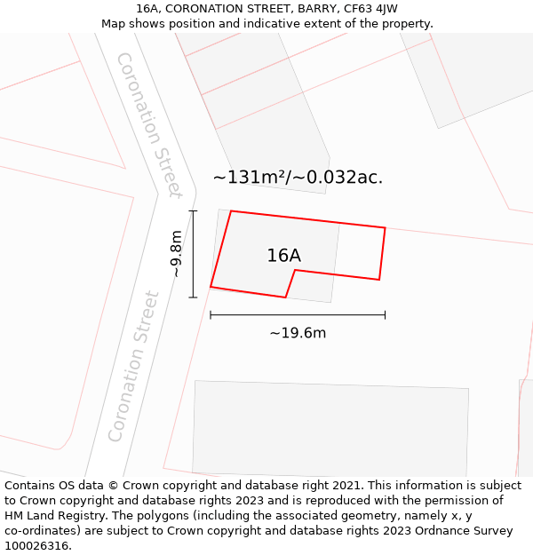 16A, CORONATION STREET, BARRY, CF63 4JW: Plot and title map