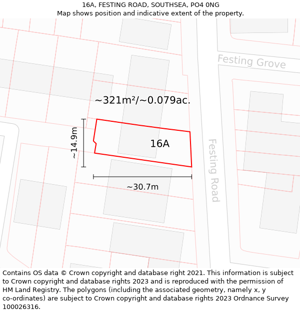 16A, FESTING ROAD, SOUTHSEA, PO4 0NG: Plot and title map