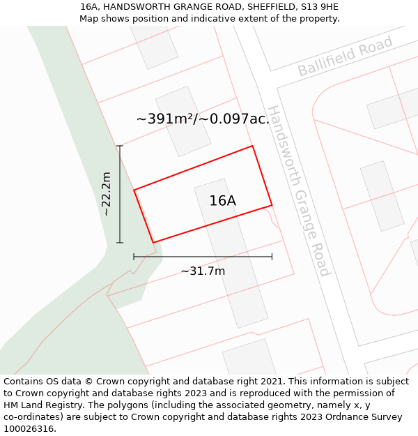 16A, HANDSWORTH GRANGE ROAD, SHEFFIELD, S13 9HE: Plot and title map