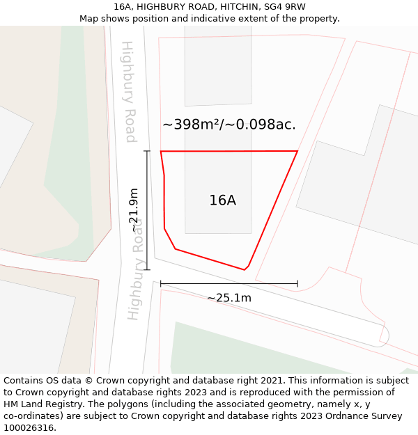 16A, HIGHBURY ROAD, HITCHIN, SG4 9RW: Plot and title map