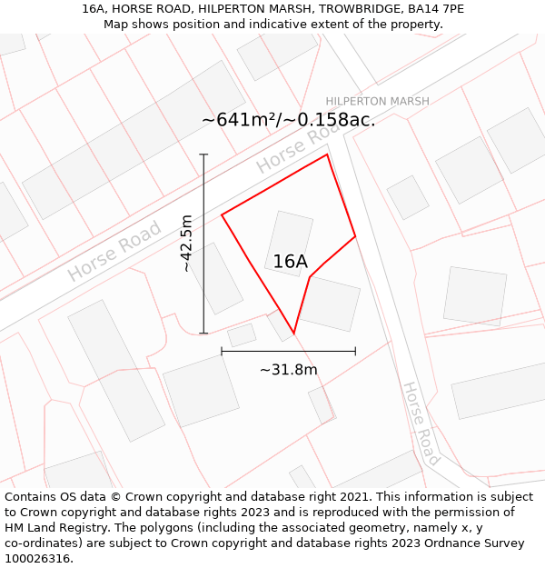 16A, HORSE ROAD, HILPERTON MARSH, TROWBRIDGE, BA14 7PE: Plot and title map