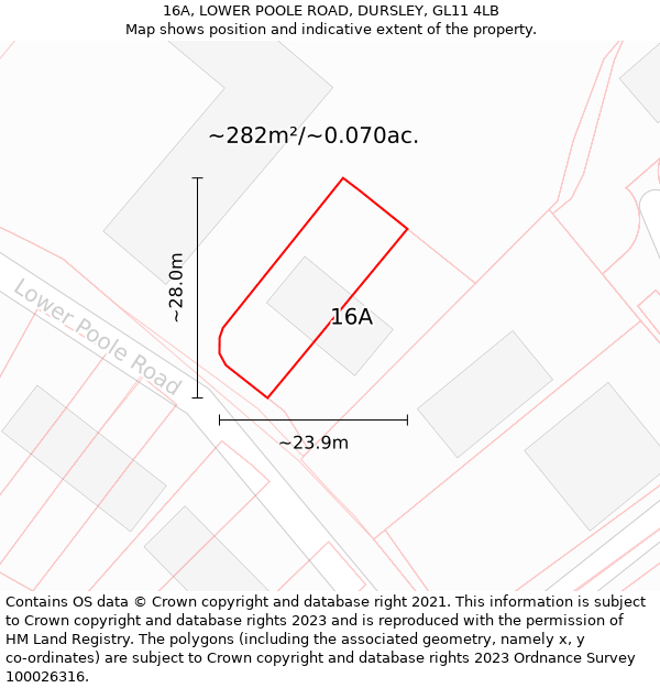 16A, LOWER POOLE ROAD, DURSLEY, GL11 4LB: Plot and title map