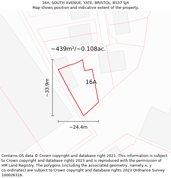 16A, SOUTH AVENUE, YATE, BRISTOL, BS37 5JA: Plot and title map