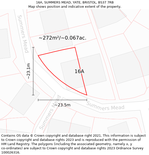 16A, SUMMERS MEAD, YATE, BRISTOL, BS37 7RB: Plot and title map