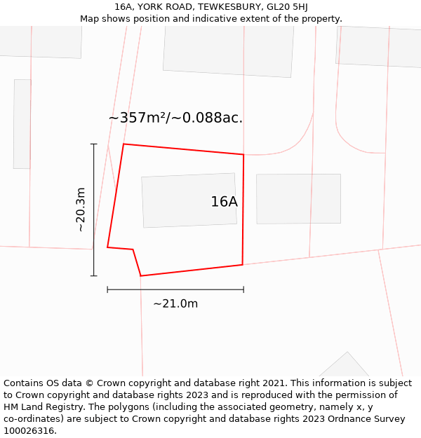 16A, YORK ROAD, TEWKESBURY, GL20 5HJ: Plot and title map