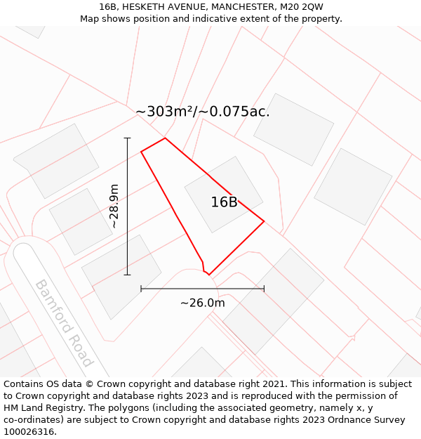 16B, HESKETH AVENUE, MANCHESTER, M20 2QW: Plot and title map