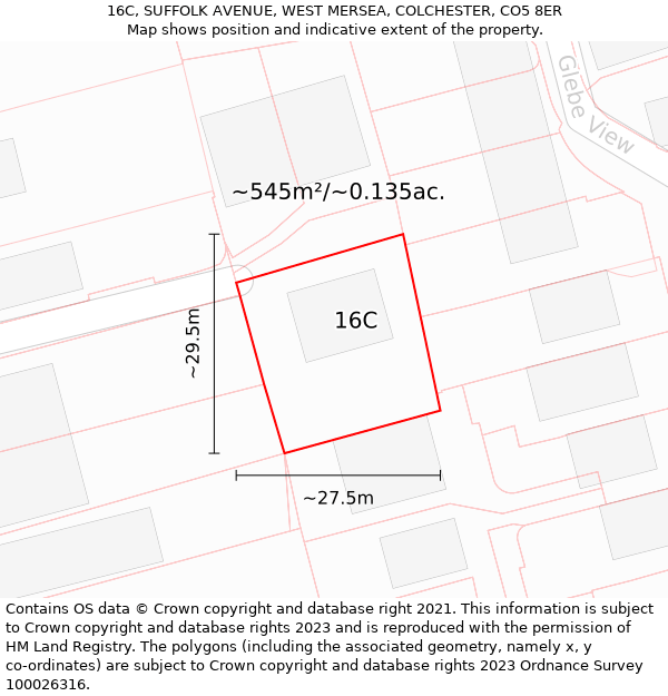 16C, SUFFOLK AVENUE, WEST MERSEA, COLCHESTER, CO5 8ER: Plot and title map