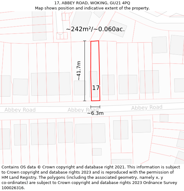 17, ABBEY ROAD, WOKING, GU21 4PQ: Plot and title map