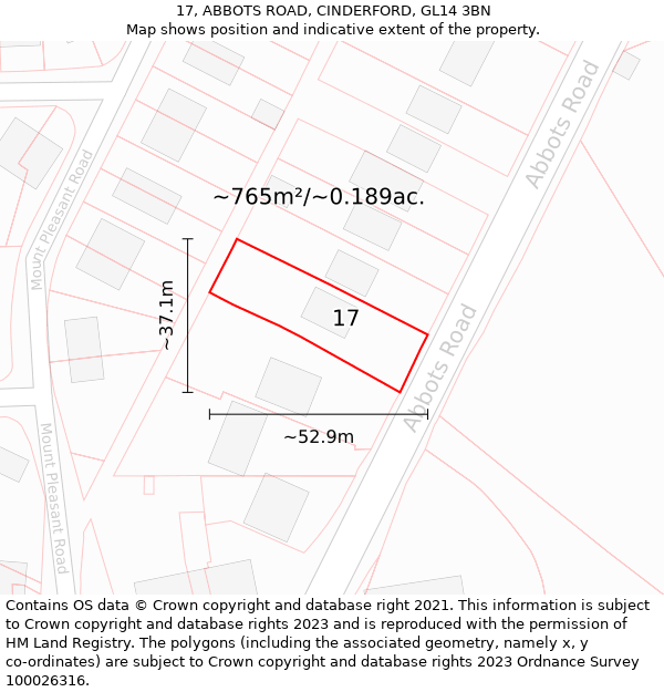 17, ABBOTS ROAD, CINDERFORD, GL14 3BN: Plot and title map