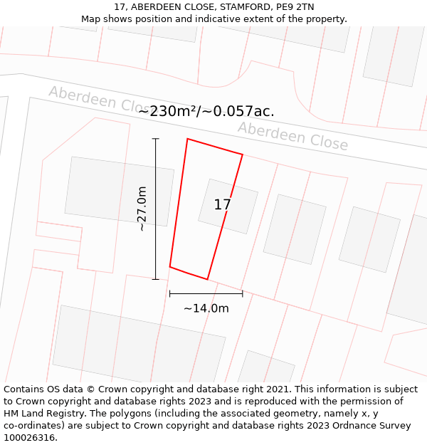 17, ABERDEEN CLOSE, STAMFORD, PE9 2TN: Plot and title map