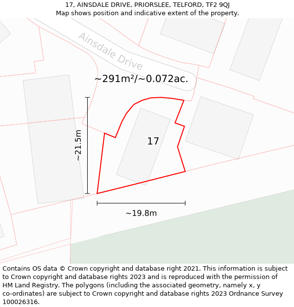 17, AINSDALE DRIVE, PRIORSLEE, TELFORD, TF2 9QJ: Plot and title map