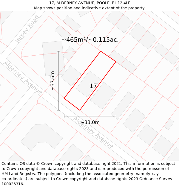 17, ALDERNEY AVENUE, POOLE, BH12 4LF: Plot and title map