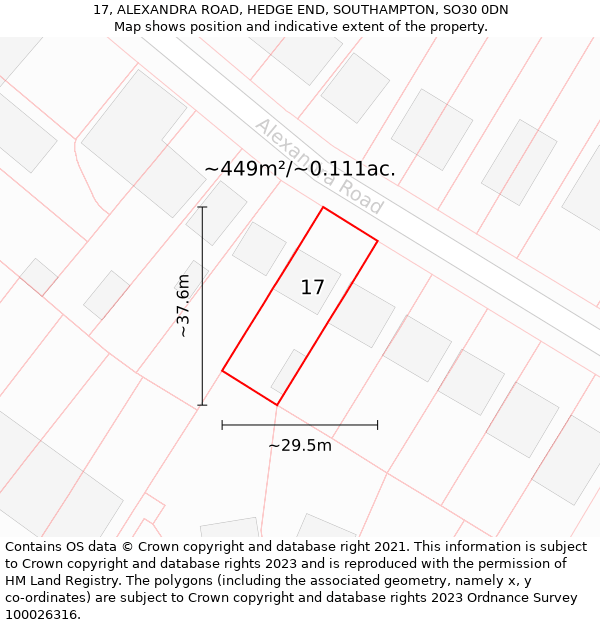 17, ALEXANDRA ROAD, HEDGE END, SOUTHAMPTON, SO30 0DN: Plot and title map