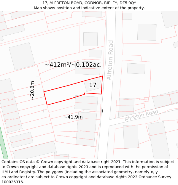 17, ALFRETON ROAD, CODNOR, RIPLEY, DE5 9QY: Plot and title map