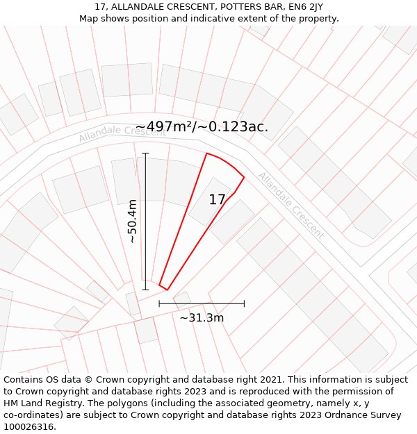 17, ALLANDALE CRESCENT, POTTERS BAR, EN6 2JY: Plot and title map