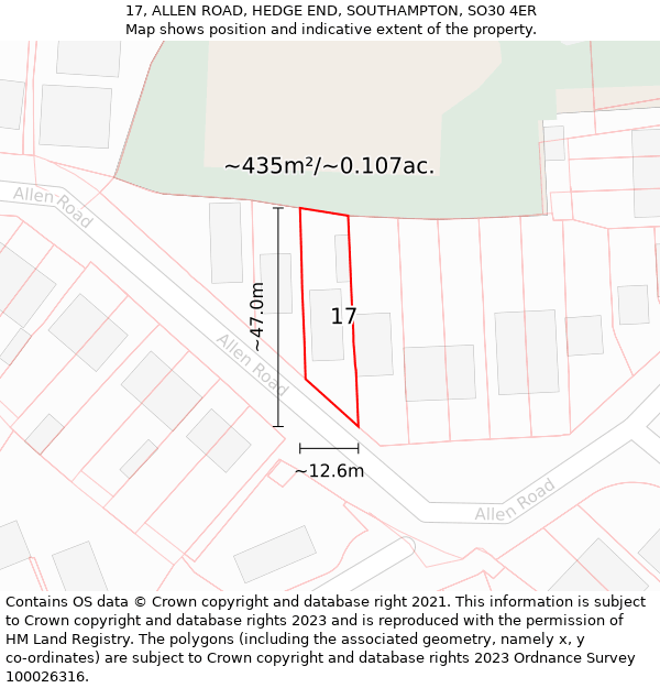 17, ALLEN ROAD, HEDGE END, SOUTHAMPTON, SO30 4ER: Plot and title map